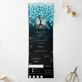 オールインワンエレガントティール（緑がかった色）アクアハート結婚リーフ 三つ折り招待状