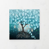 オールインワンエレガントティール(緑がかった色)アクアハート結婚リーフ 三つ折り招待状 (カバー)