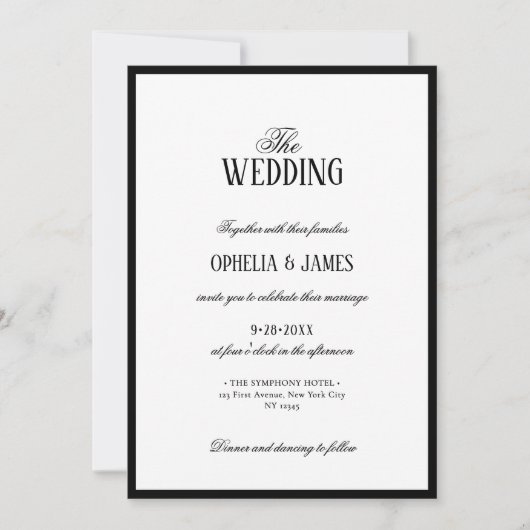 オールインワンエレガントブモダンロと白結婚色 招待状 (正面)