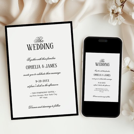 オールインワンエレガントブモダンロと白結婚色 招待状