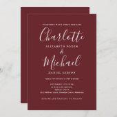 オールインワンエレガントモダンローズウッド結婚ピンク 招待状 (正面/裏面)