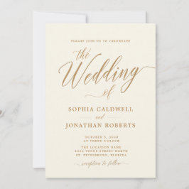 オールインワンエレガント金ゴールド書道クリー結婚ム 招待状