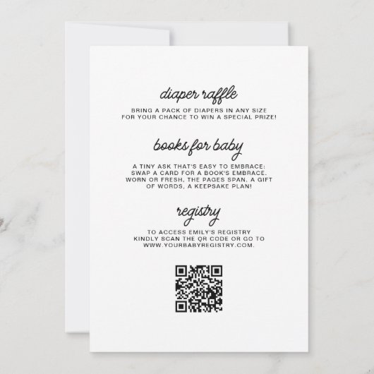 オールインワンオベビーミニマリスト赤ちゃんシャワー 招待状 (裏面)