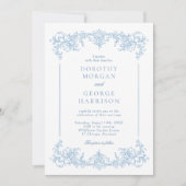 オールインワンクラシック結婚フランスのビクトリアンブルーズ 招待状 (正面)