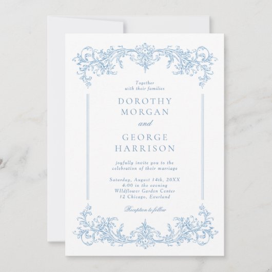 オールインワンクラシック結婚フランスのビクトリアンブルーズ 招待状 (正面)