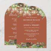 オールインワングリーンアーチライトテラコッタ結婚ズ 招待状 (正面/裏面)