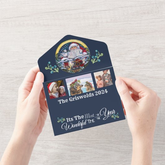 オールインワンサブマリンをテーマにしたホリデーカード オールインワン招待状 (開いている状態)