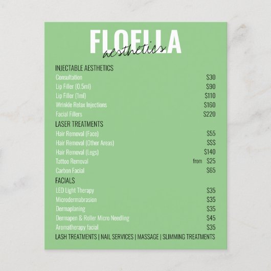 オールインワンサロンサービス価格表QR予約 チラシ (正面)