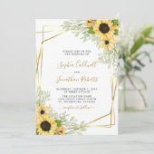 オールインワンサンフラワーグリーン結婚金ゴールド 招待状 (スタンド正面)