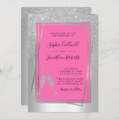 オールインワンシャンパンピンクシルバーグリッター結婚ズ 招待状 (正面/裏面)