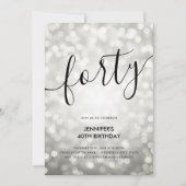 オールインワンシルバーグリッターライト40誕生日 招待状 (正面)