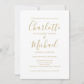 オールインワンシンプルエレガント金ゴールド結婚スクリプト 招待状 (正面)