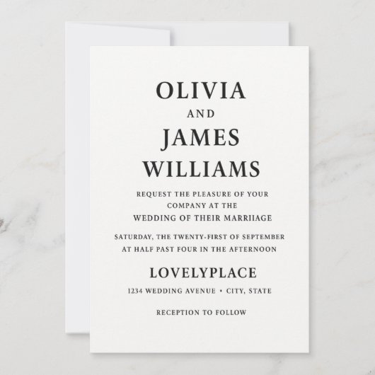 オールインワンシンプル型クラシックブラック&ホワイト結婚ズイン 招待状 (正面)