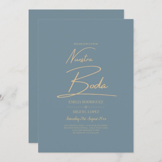 オールインワンシーガエレガントラスティール(緑がかった色)金ゴールドヌエストラボーダ 招待状 (正面/裏面)