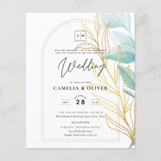 オールインワンシーガラスアクアグリーン葉金ゴールド結婚ズ チラシ (正面)