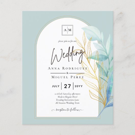 オールインワンシーガラスアクアグリーン葉金ゴールド結婚ズ チラシ (正面)