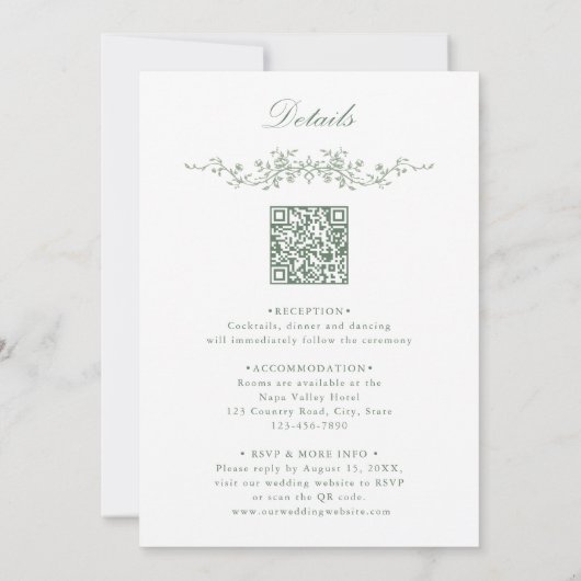 オールインワンセージフランスのグリーン結婚フローラ 招待状 (裏面)