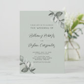 オールインワンセージ水色ユーカリ結婚ス 招待状 (スタンド正面)