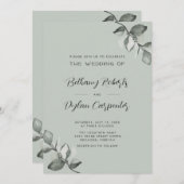 オールインワンセージ水色ユーカリ結婚ス 招待状 (正面/裏面)