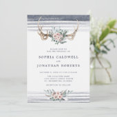 オールインワンダスティピンクのバラ鹿の〔雄ジカの〕枝角結婚 招待状 (スタンド正面)