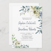オールインワンダスティブルーユーカリ結婚フローラ 招待状 (正面/裏面)