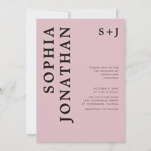 オールインワンダスティーバラはっきりしたオニックスタイポグラフィ結婚 招待状 (正面)