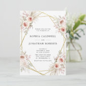 オールインワンダスティーバラピンクフローラ金ゴールド結婚 招待状 (スタンド正面)