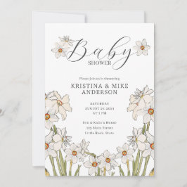 オールインワンダフォディル春QRコードベビーシャワー 招待状