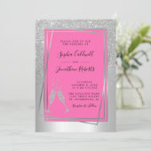 オールインワンチャペルピンクシルバーグリッターウェディング 招待状 (スタンド正面)