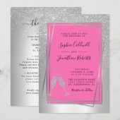 オールインワンチャペルピンクシルバーグリッターウェディング 招待状 (正面/裏面)
