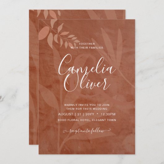 オールインワンテラコッタ素朴オーバーレイ結婚ズ 招待状 (正面/裏面)