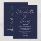 オールインワンネイビーブルーのミニマリストエレガントな結婚式 招待状 (正面/裏面)
