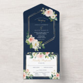 オールインワンネイビーブルー金ゴールド赤面結婚式招待 オールインワン招待状 (内側)