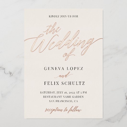 オールインワンバラクラシック金箔ハンドレター 箔招待状 (正面)