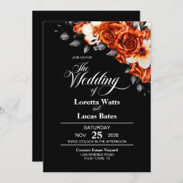 オールインワンバーンオレンジバラフローラブラック結婚 招待状