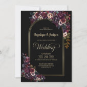 オールインワンパープルブルゴーニュフローラ結婚アーチ 招待状 (正面)