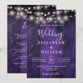 オールインワンパープル納屋の木の文字列のラ結婚イト 招待状 (正面/裏面)