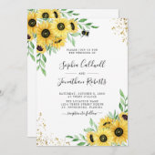 オールインワンヒマワリのまわりに結婚緑 招待状 (正面/裏面)
