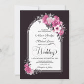 オールインワンピンクのフローラアーチ桑結婚の 招待状 (正面)