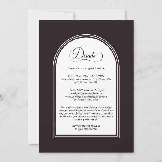 オールインワンピンクのフローラアーチ桑結婚の 招待状 (裏面)