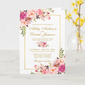 オールインワンピンクのフローラ結婚の写真招待状 カード (黄色い花)
