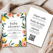 オールインワンピンクイエローフローラレモンベビーシャワー 招待状