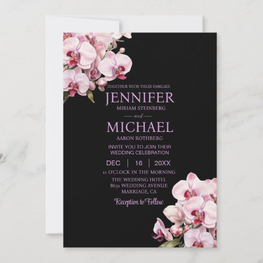 オールインワンピンクオーキズブラック結婚式招待状 招待状 (正面)