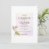 オールインワンピンクコーラルユリアートウェディング招待状 招待状 (スタンド正面)