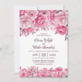 オールインワンピンクフラワーズウェディング 招待状 (正面)