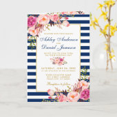 オールインワンピンクブルー金ゴールド結婚式招待状 カード (黄色い花)