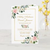 オールインワンピンクホワイトフローラ結婚式招待状 カード (黄色い花)