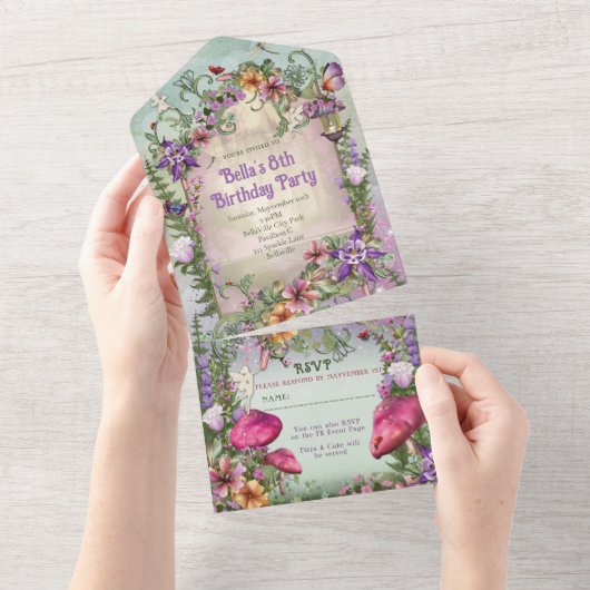 オールインワンフェアリー誕生日招待状 オールインワン招待状 (貼ってはがせる)