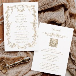 オールインワンフランスののビクトリアン金ゴールドフローラ結婚 招待状