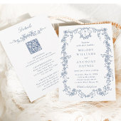 オールインワンフランスのブルービクトリアンフローラ結婚ズ 招待状